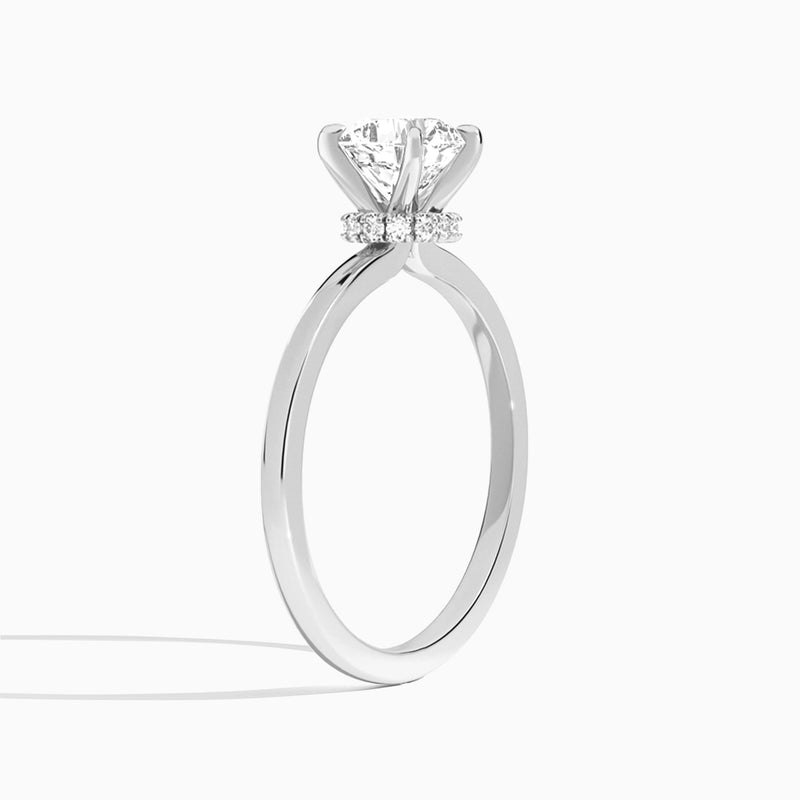 Cushion Mystique Halo Lab Grown Diamond Engagement Ring In 14K White Gold, Angle View