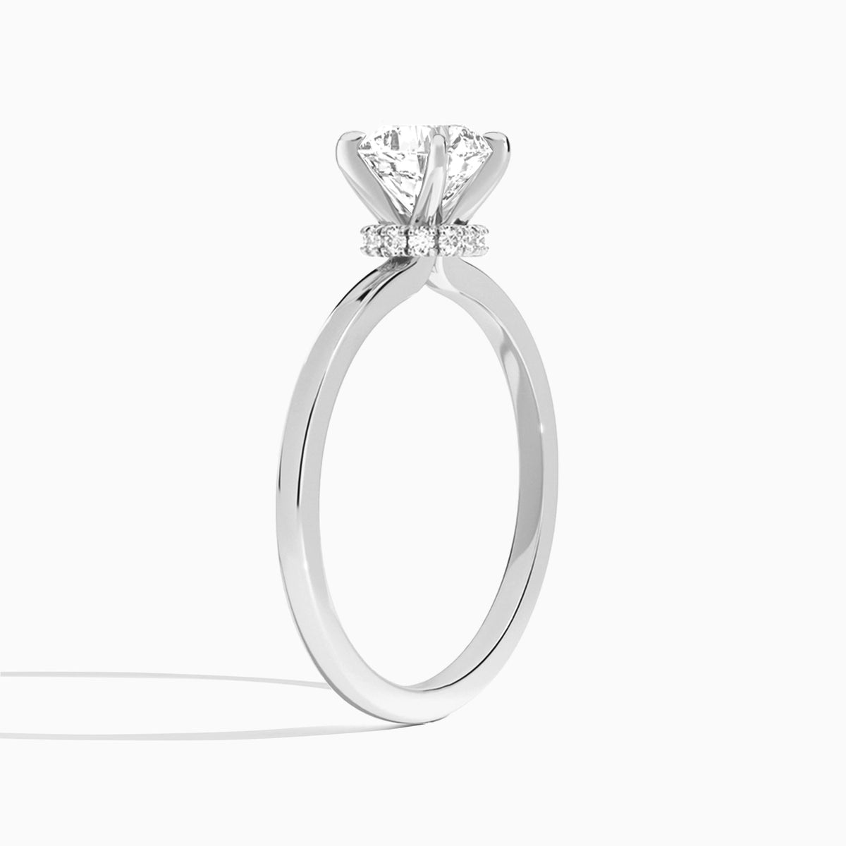 Cushion Mystique Halo Lab Grown Diamond Engagement Ring In 14K White Gold, Angle View