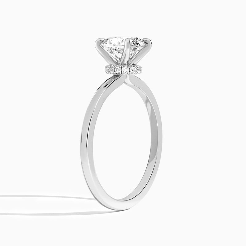 Oval Mystique Halo Lab Grown Diamond Engagement Ring In 18K White Gold, Angle View