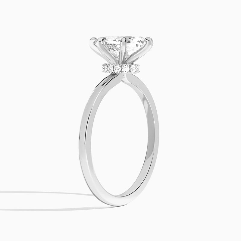 Pear Mystique Halo Lab Grown Diamond Engagement Ring In 18K White Gold, Angle View