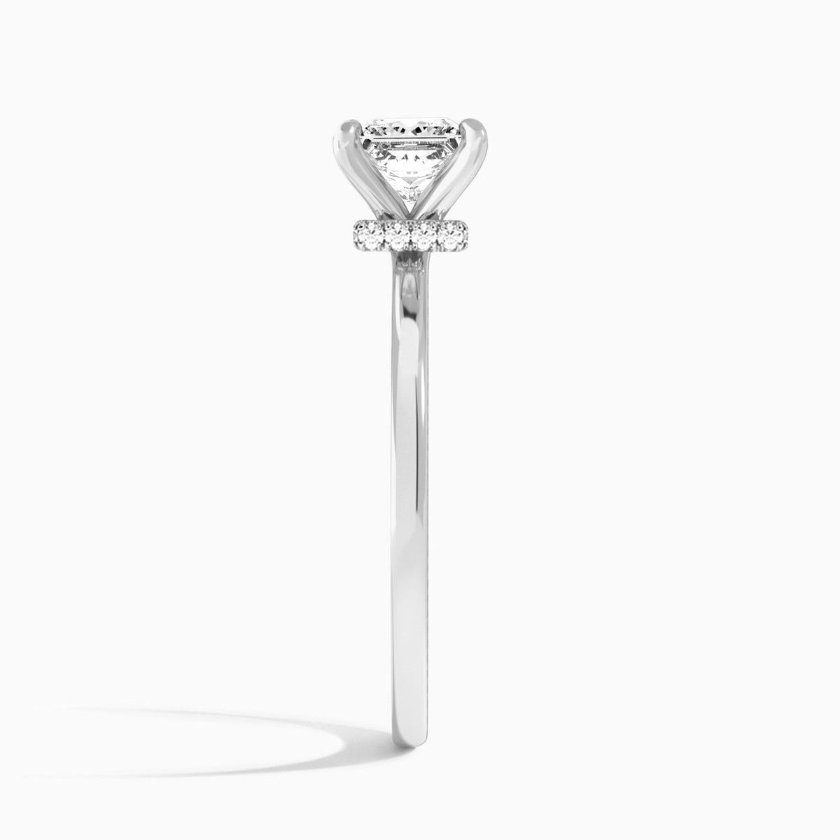 Princess Mystique Halo Lab Grown Diamond Engagement Ring In 14K White Gold, Side View