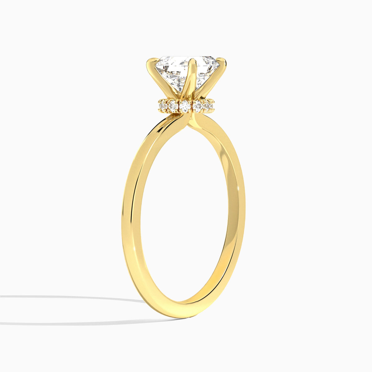 Asscher Mystique Halo Lab Diamond Engagement Ring In 18K Yellow Gold, Angle View