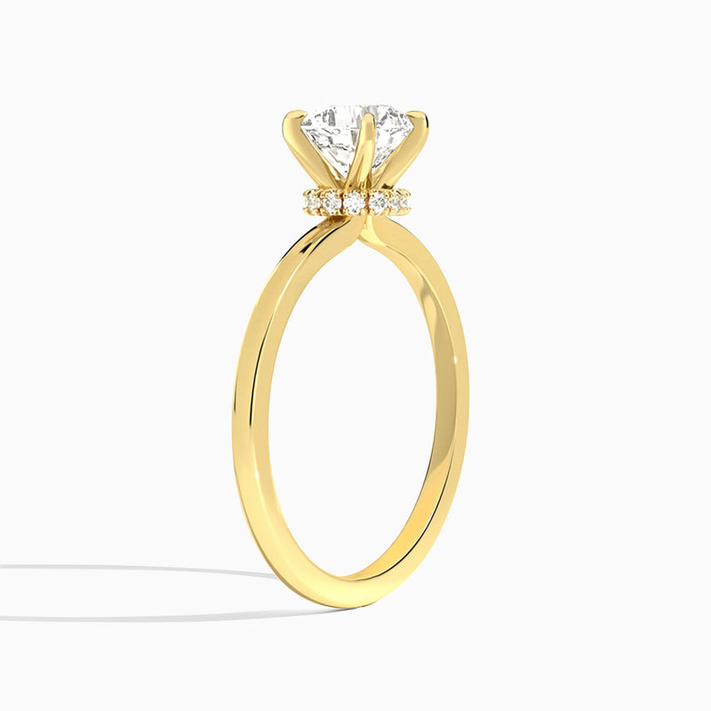 Cushion Mystique Halo Lab Diamond Engagement Ring In 14K Yellow Gold, Angle View
