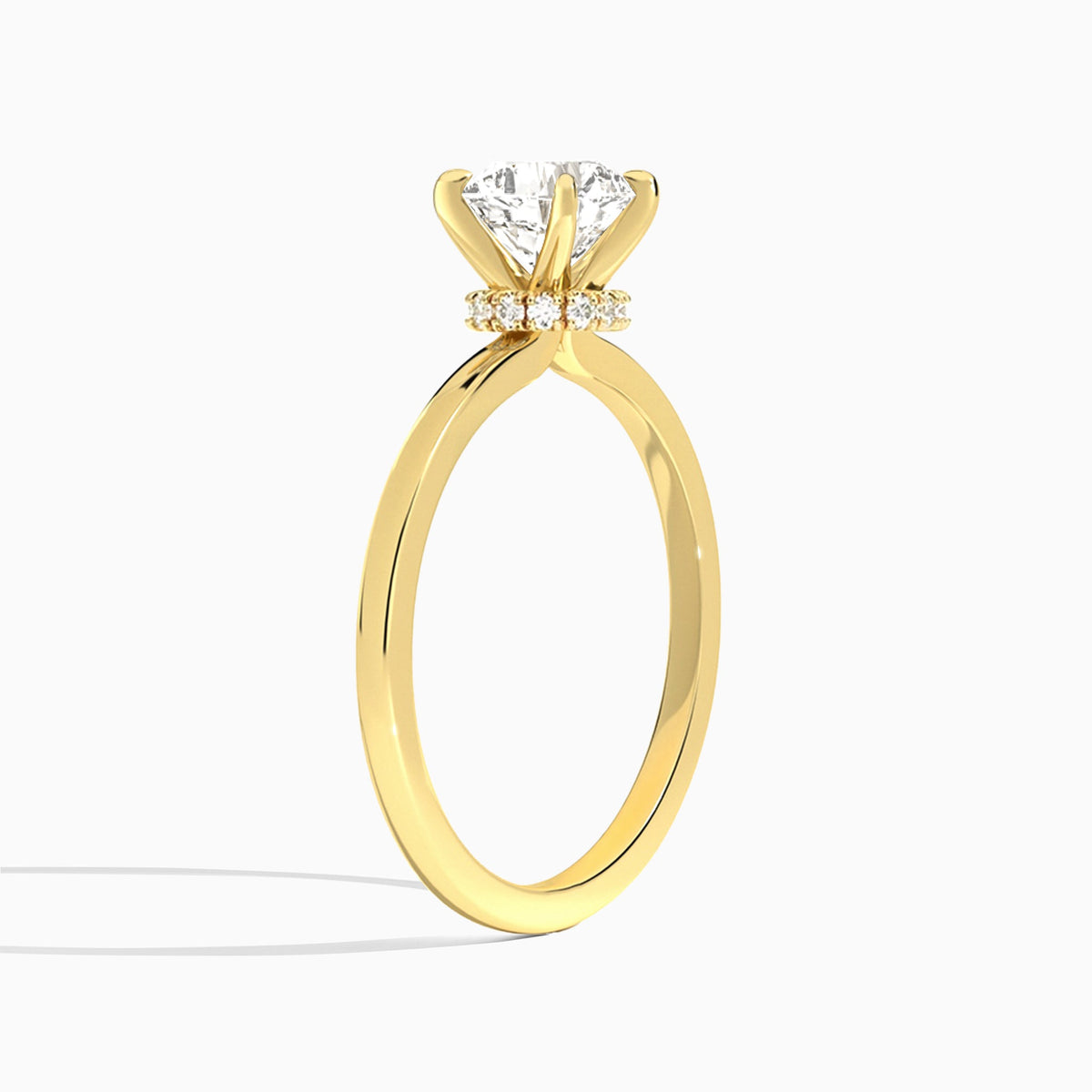 Cushion Mystique Halo Lab Diamond Engagement Ring In 14K Yellow Gold, Angle View