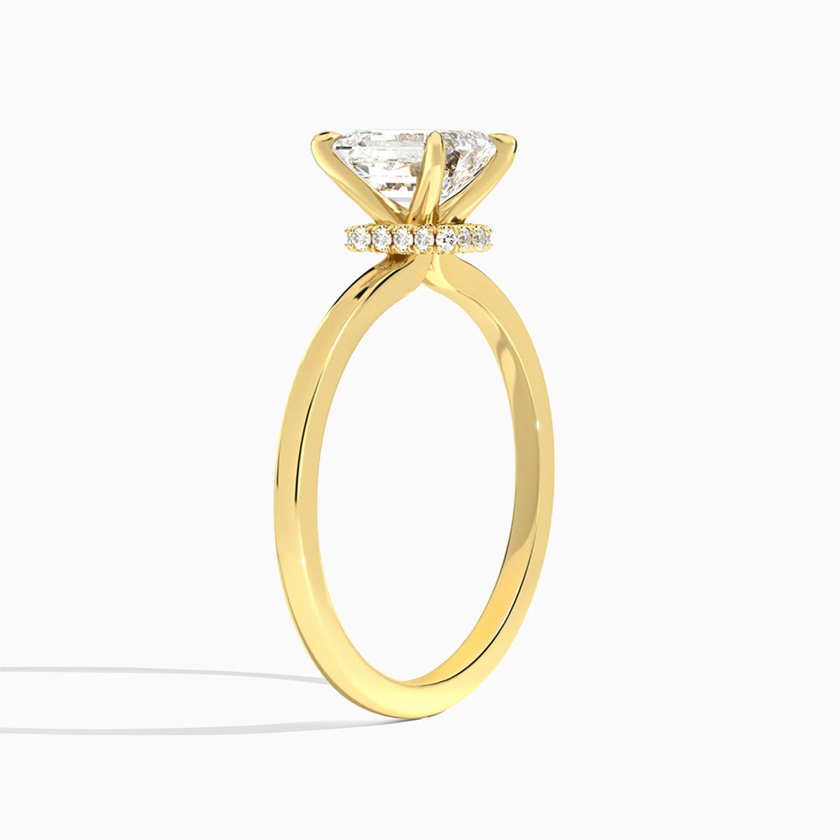 Emerald Mystique Halo Lab Diamond Engagement Ring In 18K Yellow Gold, Angle View