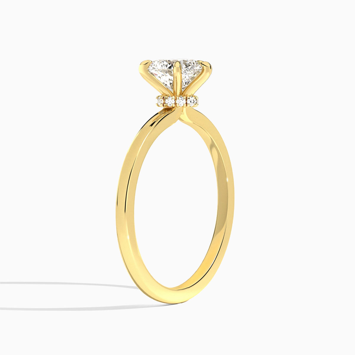 Heart Mystique Halo Lab Diamond Engagement Ring In 14K Yellow Gold, Angle View