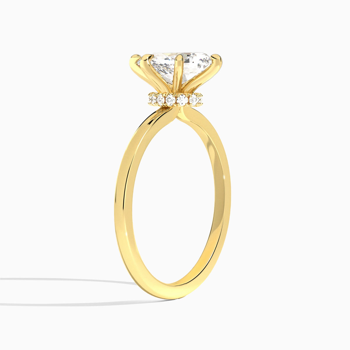 Pear Mystique Halo Lab Diamond Engagement Ring In 18K Yellow Gold, Angle View
