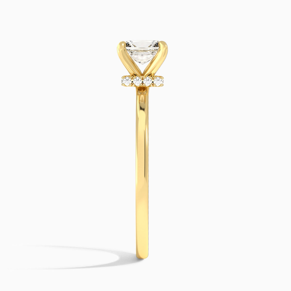 Radiant Mystique Halo Lab Diamond Engagement Ring In 18K Yellow Gold, Side View