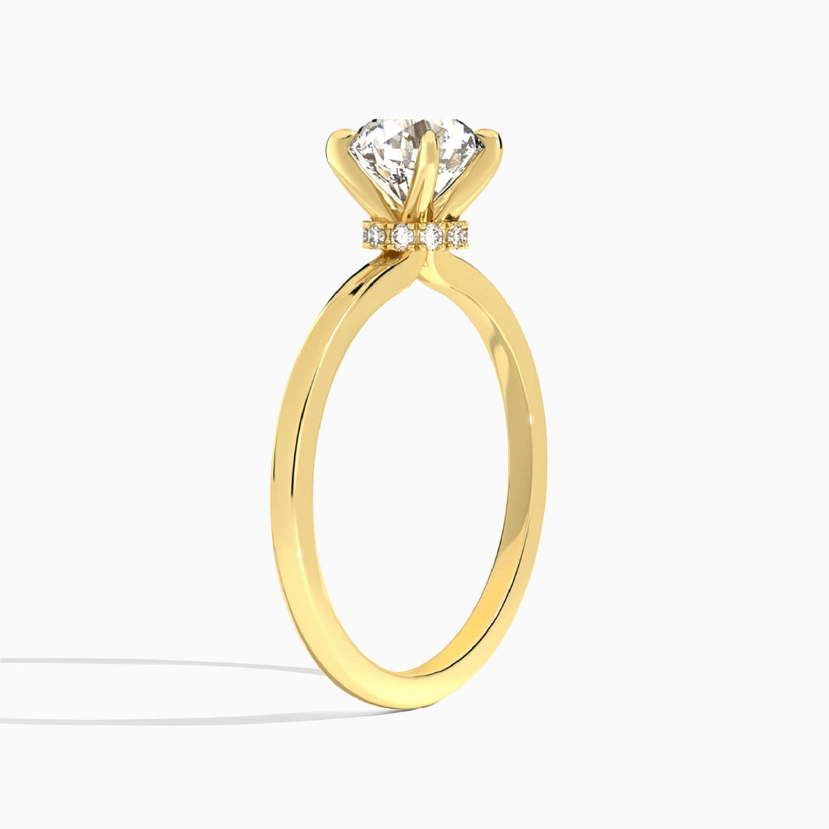 Round Mystique Halo Lab Diamond Engagement Ring In 14K Yellow Gold, Angle View