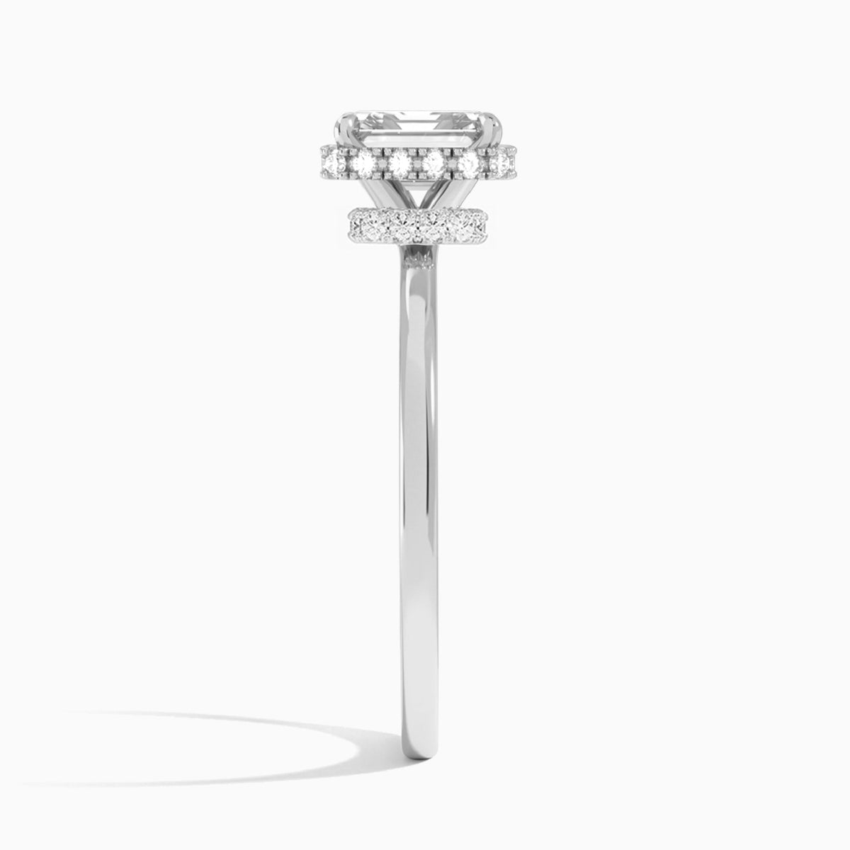 Emerald Double Hidden Halo Lab Grown Diamond Engagement Ring In Platinum, Side View