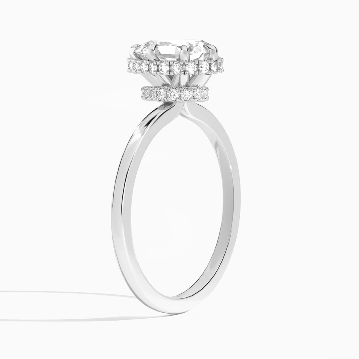 Pear Double Hidden Halo Lab Grown Diamond Engagement Ring In Platinum, Angle View
