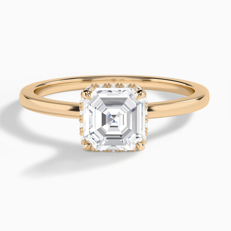 Asscher Double Hidden Halo Lab Diamond Engagement Ring In 14K Rose Gold - Lucenjuri