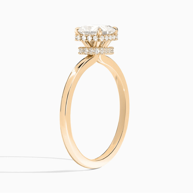 Asscher Double Hidden Halo Lab Diamond Engagement Ring In 14K Rose Gold, Angle View