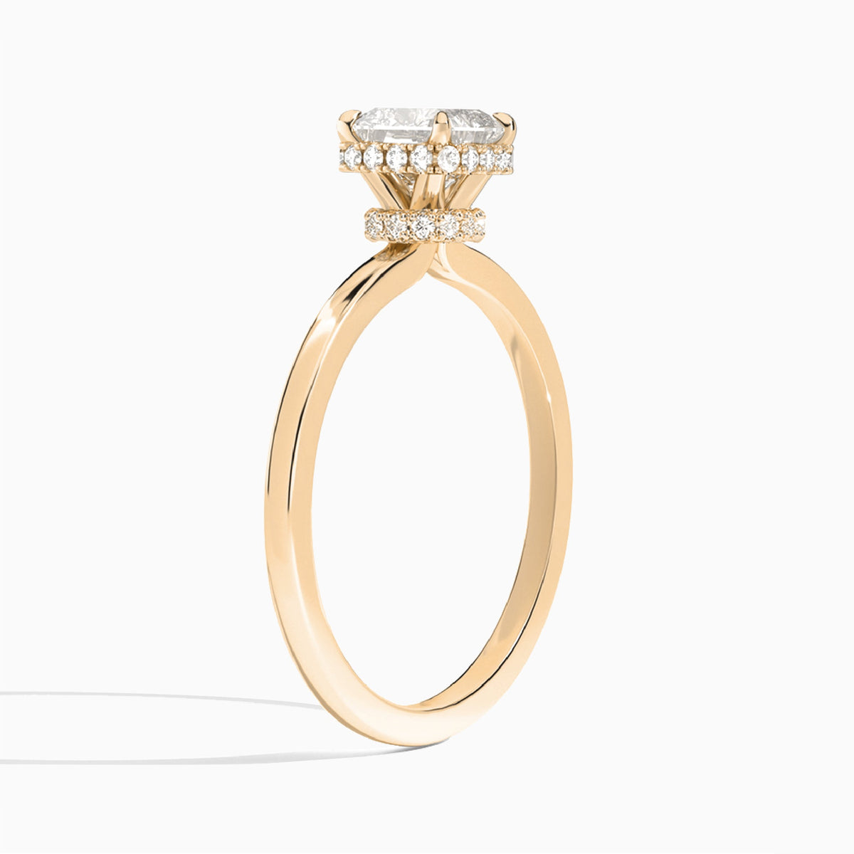 Cushion Double Hidden Halo Lab Diamond Engagement Ring In 14K Rose Gold, Angle View