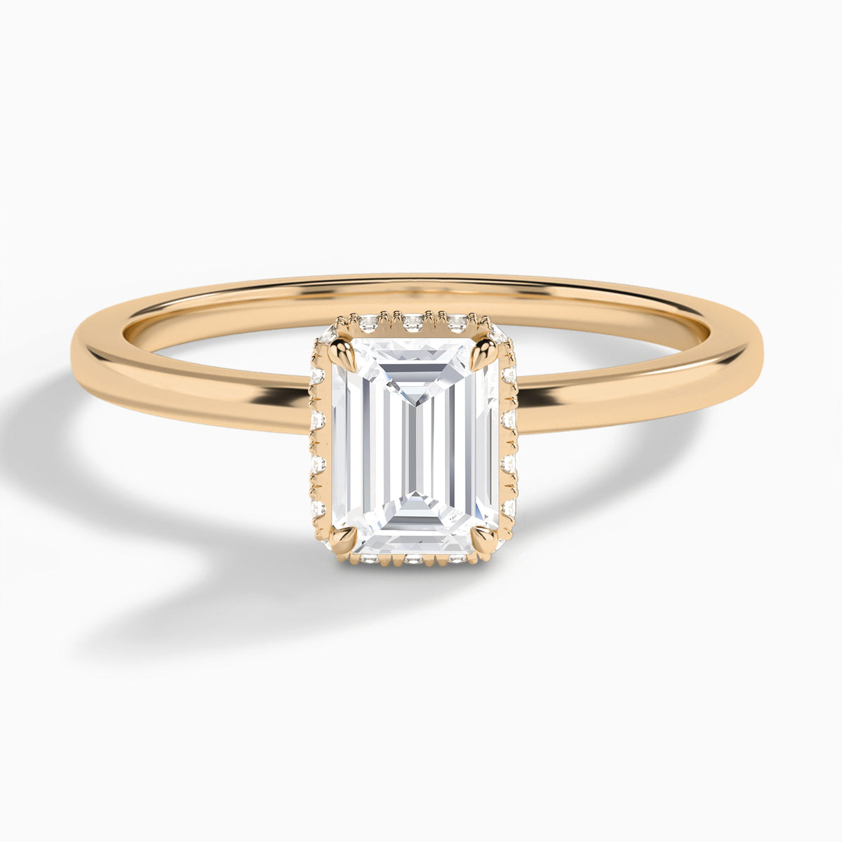 Emerald Double Hidden Halo Lab Diamond Engagement Ring In 14K Rose Gold - Lucenjuri