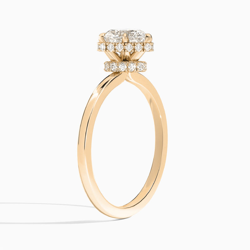 Heart Double Hidden Halo Lab Diamond Engagement Ring In 14K Rose Gold, Angle View