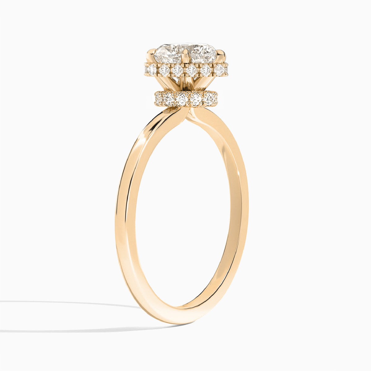 Heart Double Hidden Halo Lab Diamond Engagement Ring In 14K Rose Gold, Angle View