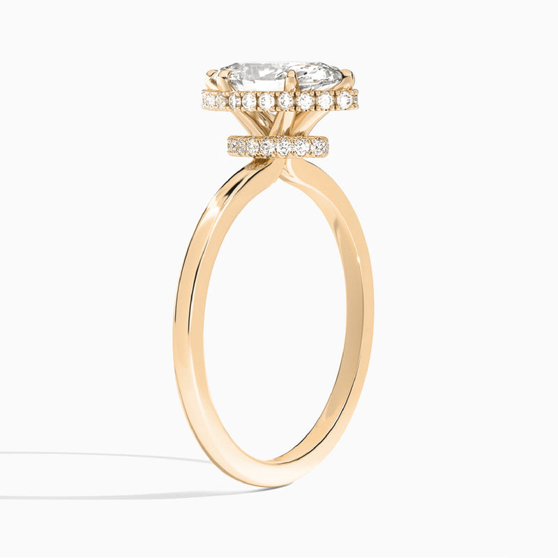 Marquise Double Hidden Halo Lab Diamond Engagement Ring In 14K Rose Gold, Angle View