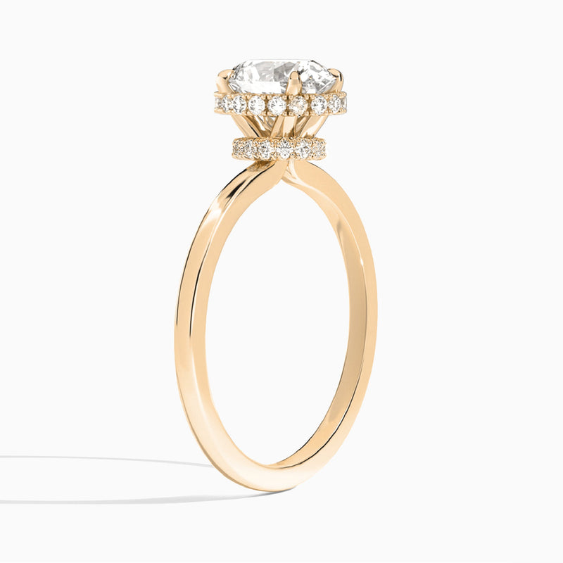 Oval Double Hidden Halo Lab Diamond Engagement Ring In 14K Rose Gold, Angle View