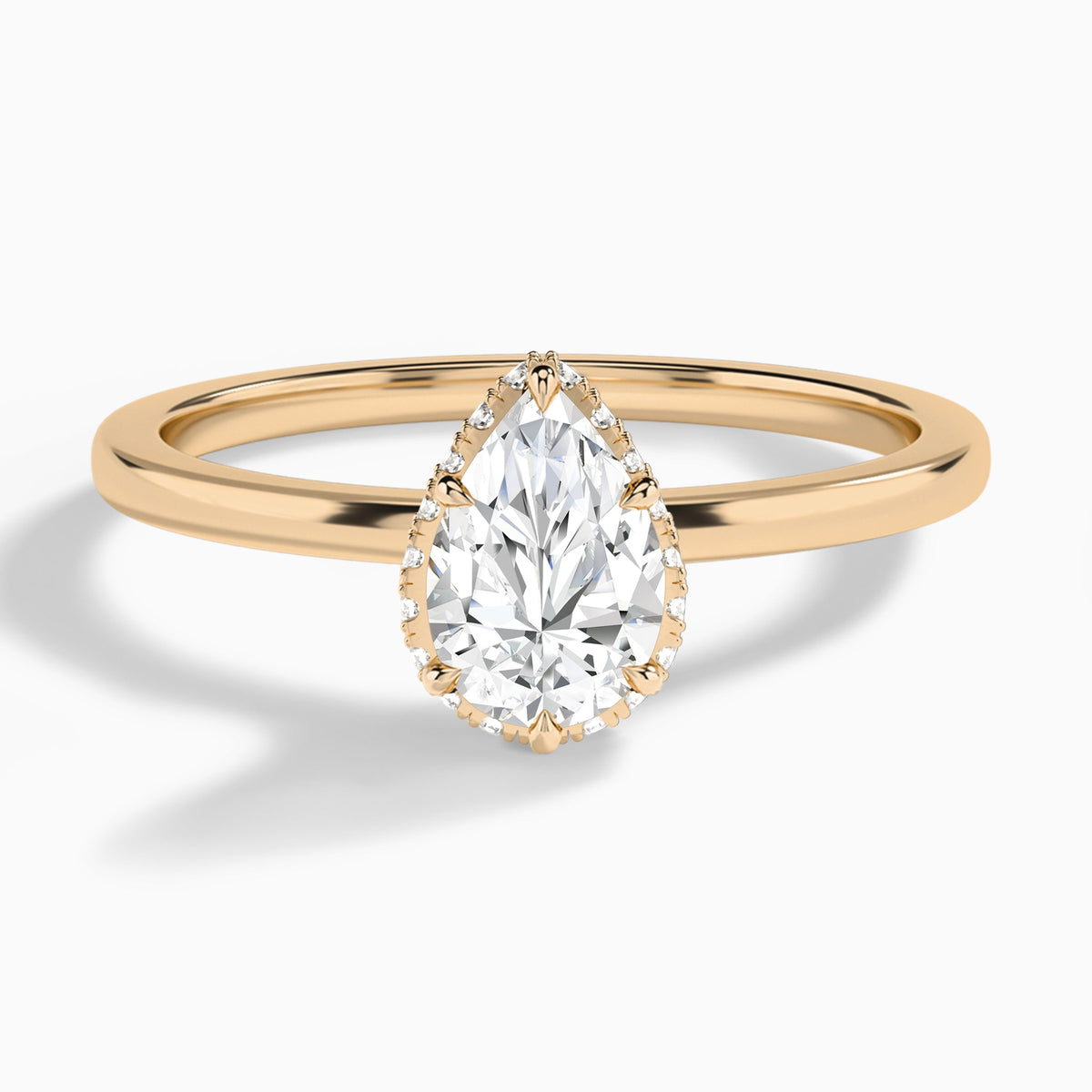 Pear Double Hidden Halo Lab Diamond Engagement Ring In 14K Rose Gold - Lucenjuri