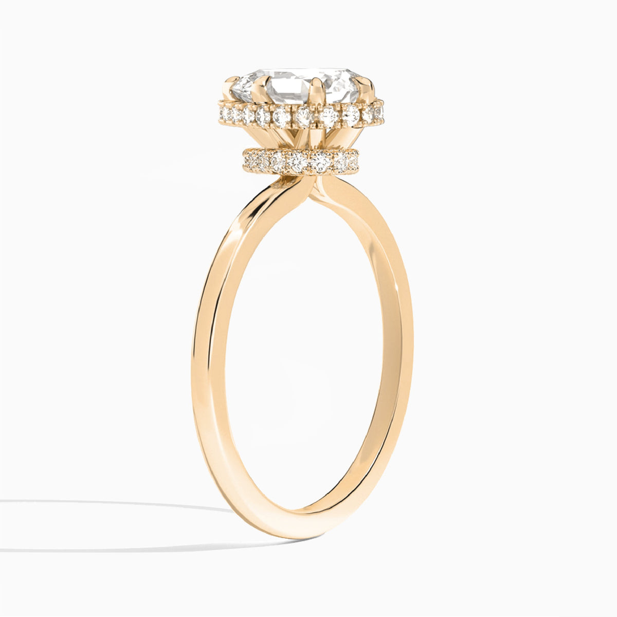 Pear Double Hidden Halo Lab Diamond Engagement Ring In 14K Rose Gold, Angle View