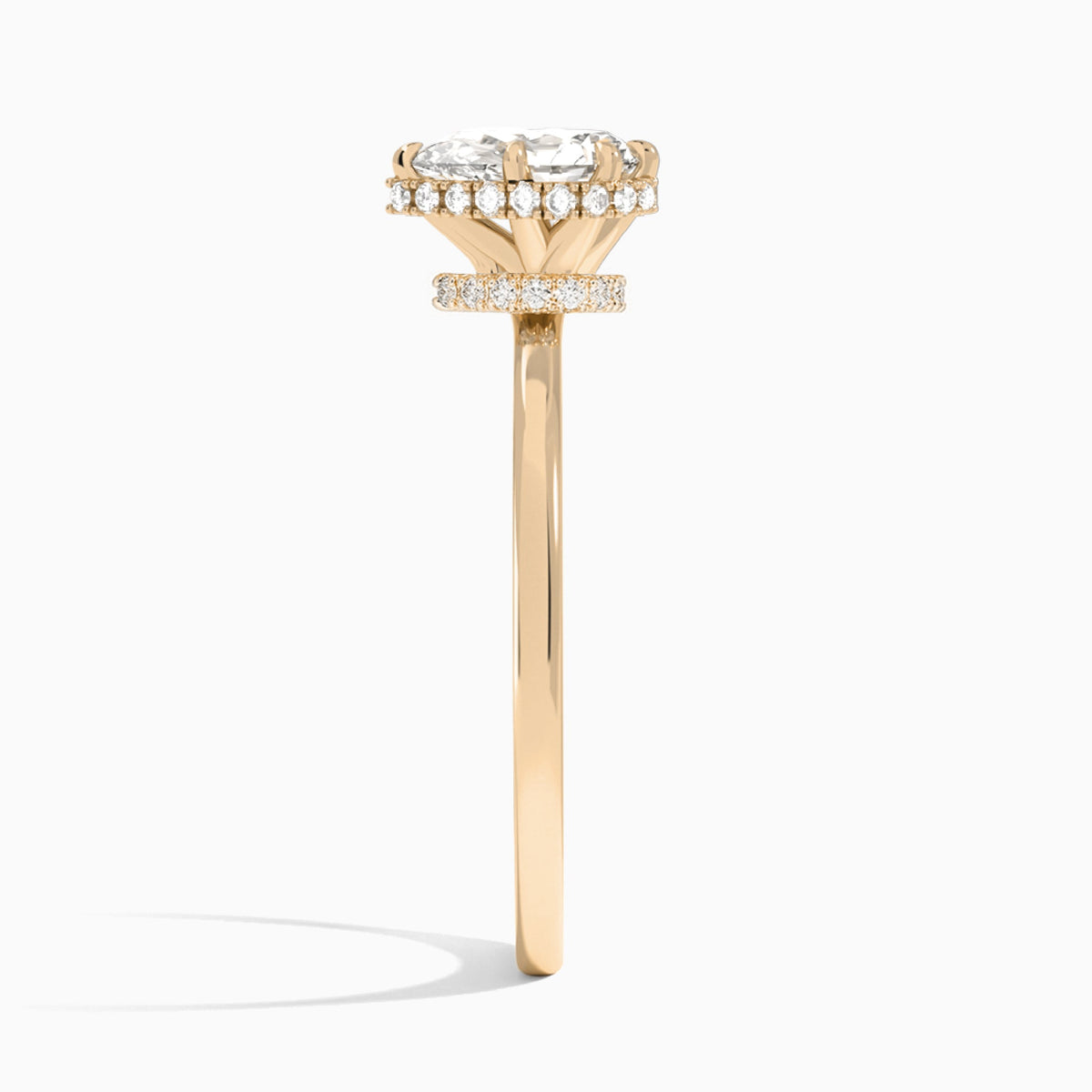 Pear Double Hidden Halo Lab Diamond Engagement Ring In 14K Rose Gold, Side View