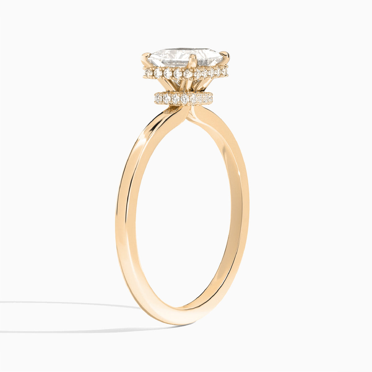 Princess Double Hidden Halo Lab Diamond Engagement Ring In 14K Rose Gold, Angle View