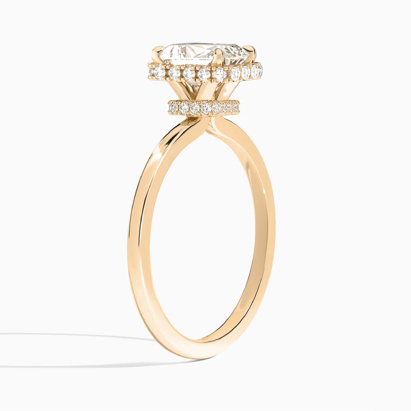 Radiant Double Hidden Halo Lab Diamond Engagement Ring In 14K Rose Gold, Angle View