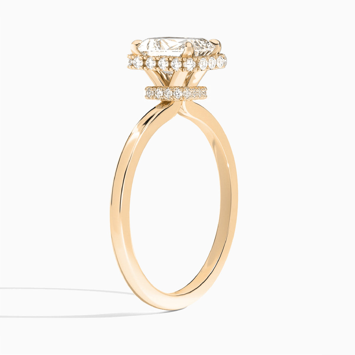 Radiant Double Hidden Halo Lab Diamond Engagement Ring In 14K Rose Gold, Angle View