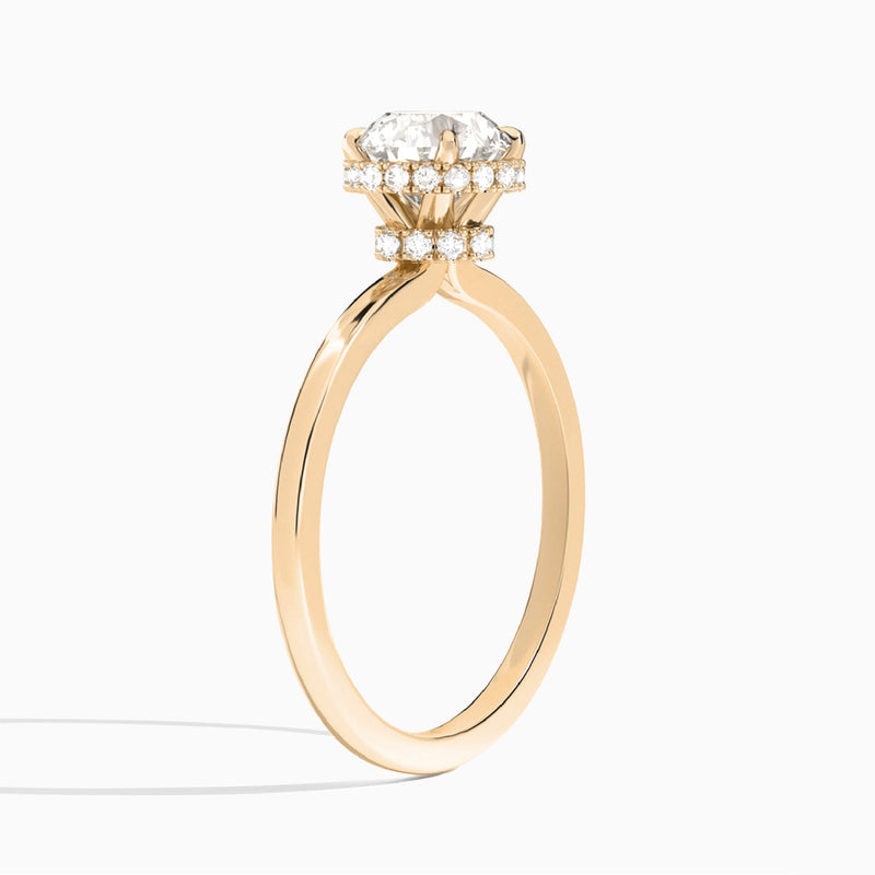 Round Double Hidden Halo Lab Diamond Engagement Ring In 14K Rose Gold, Angle View