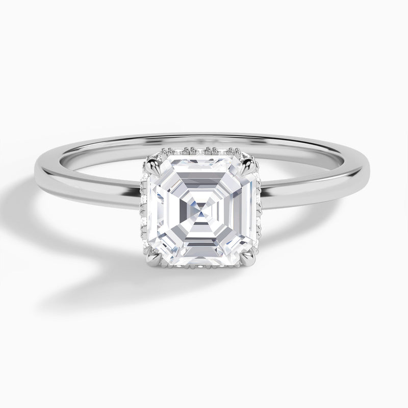 Asscher Double Hidden Halo Lab Diamond Engagement Ring In 18K White Gold - Lucenjuri
