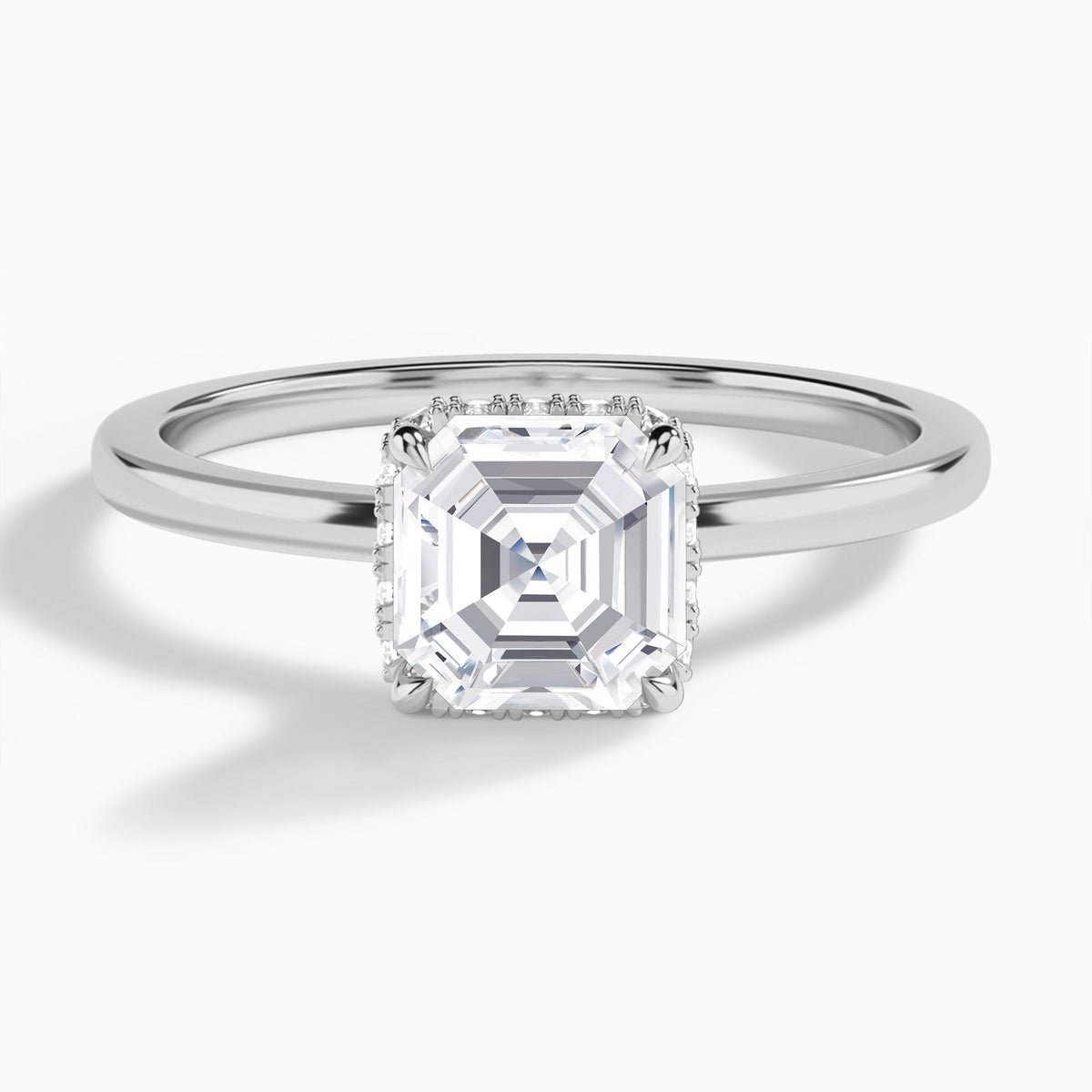 Asscher Double Hidden Halo Lab Diamond Engagement Ring In 14K White Gold - Lucenjuri