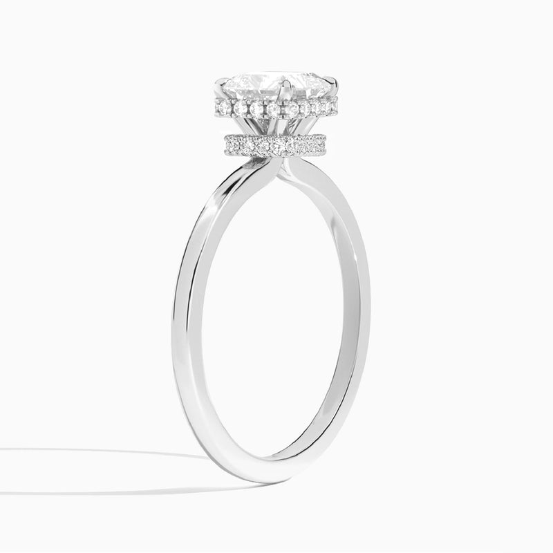 Asscher Double Hidden Halo Lab Diamond Engagement Ring In 18K White Gold, Angle View