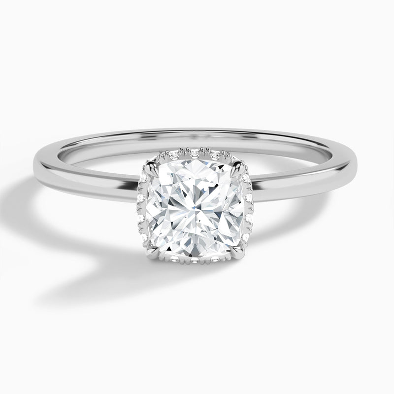 Cushion Double Hidden Halo Lab Diamond Engagement Ring In 18K White Gold - Lucenjuri