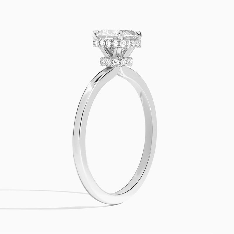 Cushion Double Hidden Halo Lab Diamond Engagement Ring In 18K White Gold, Angle View