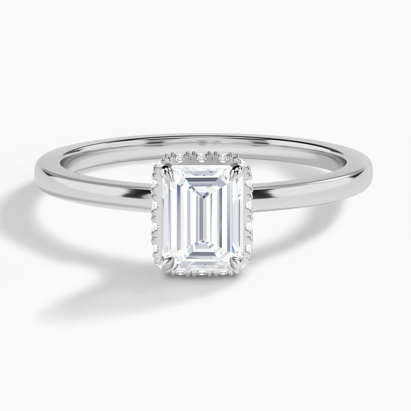 Emerald Double Hidden Halo Lab Diamond Engagement Ring In 18K White Gold - Lucenjuri