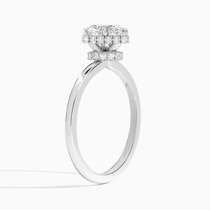 Heart Double Hidden Halo Lab Diamond Engagement Ring In 14K White Gold, Angle View