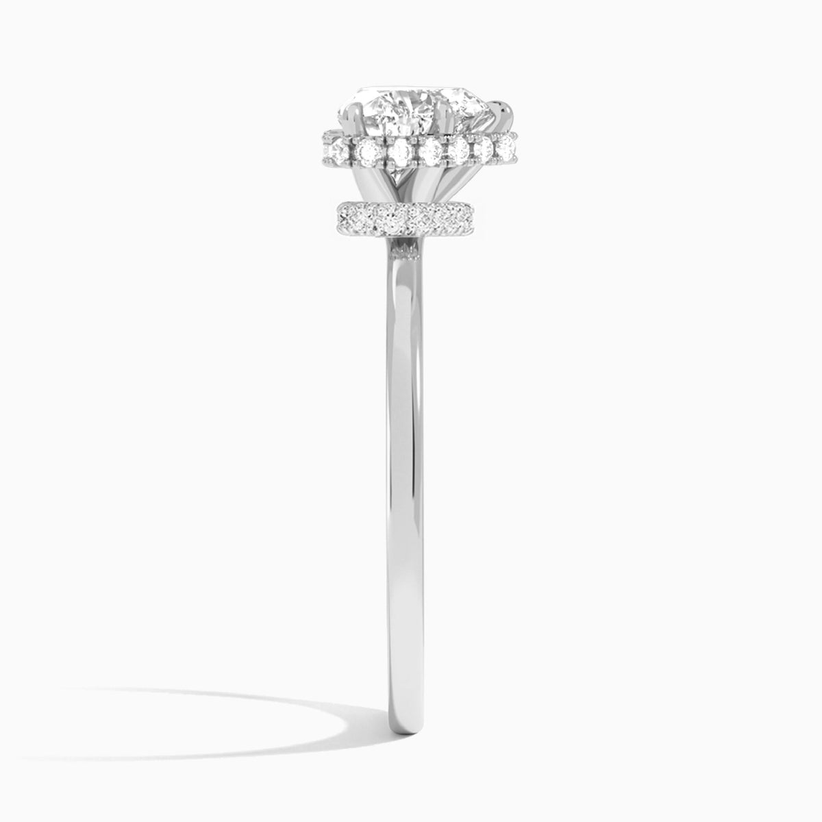 Heart Double Hidden Halo Lab Diamond Engagement Ring In 18K White Gold, Side View