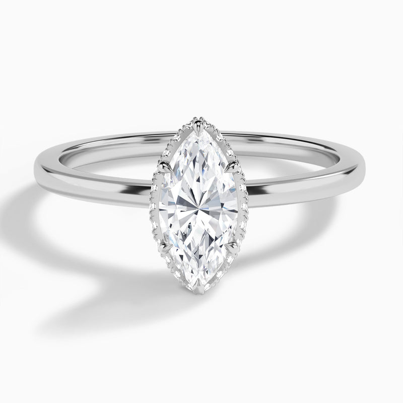 Marquise Double Hidden Halo Lab Diamond Engagement Ring In 18K White Gold - Lucenjuri