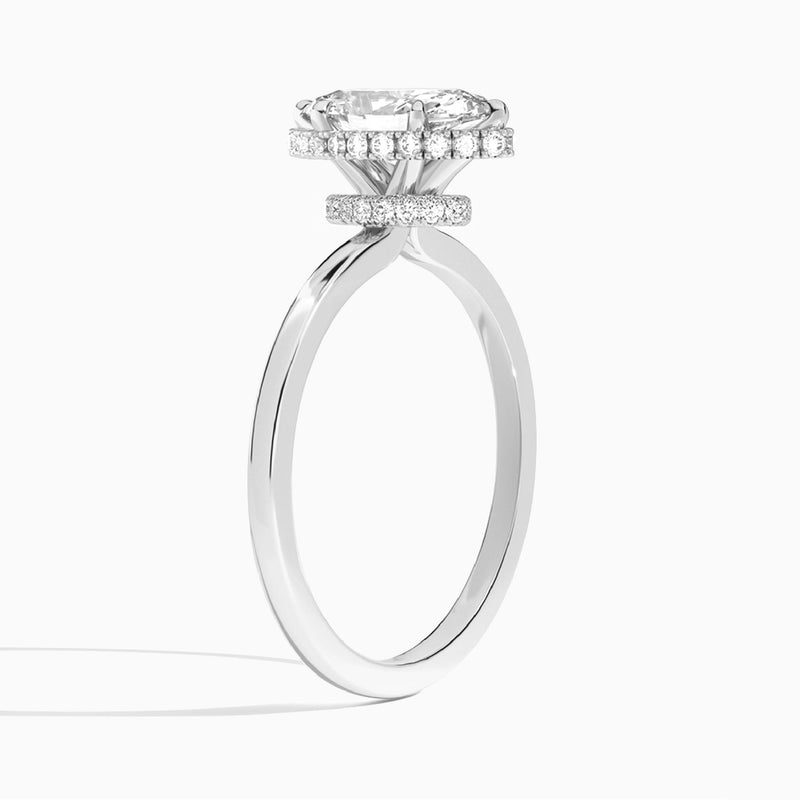 Marquise Double Hidden Halo Lab Diamond Engagement Ring In 18K White Gold, Angle View