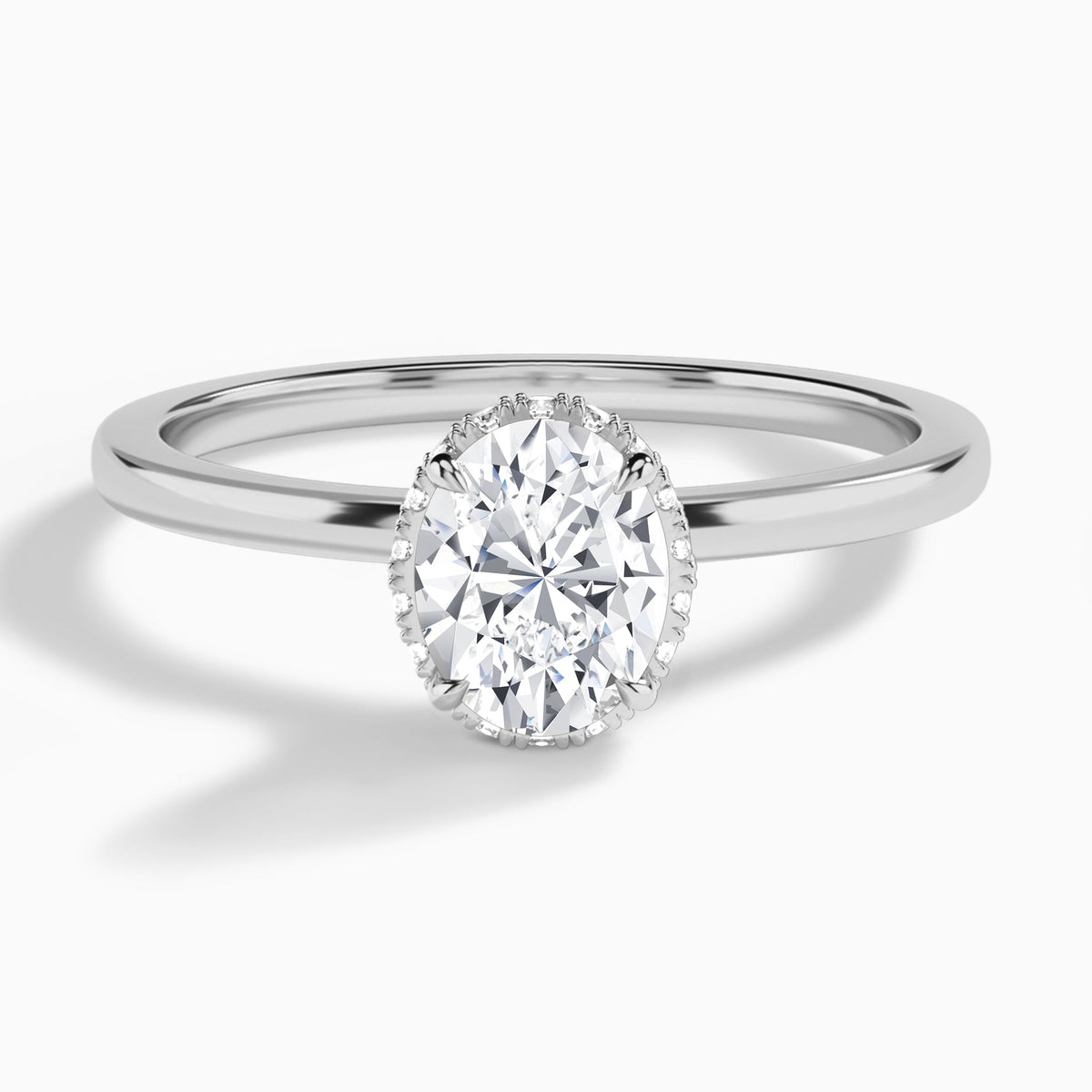 Oval Double Hidden Halo Lab Diamond Engagement Ring In 18K White Gold - Lucenjuri