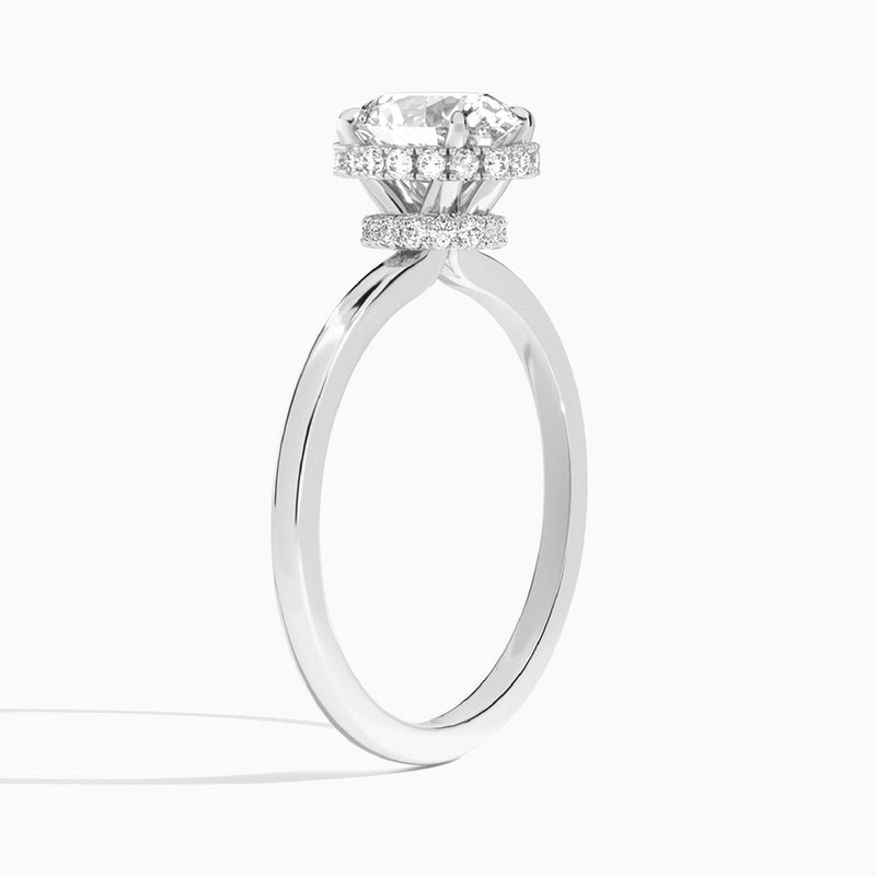 Oval Double Hidden Halo Lab Diamond Engagement Ring In 18K White Gold, Angle View