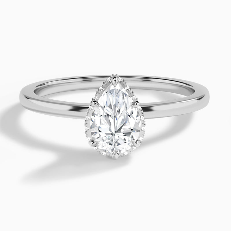 Pear Double Hidden Halo Lab Diamond Engagement Ring In 14K White Gold - Lucenjuri