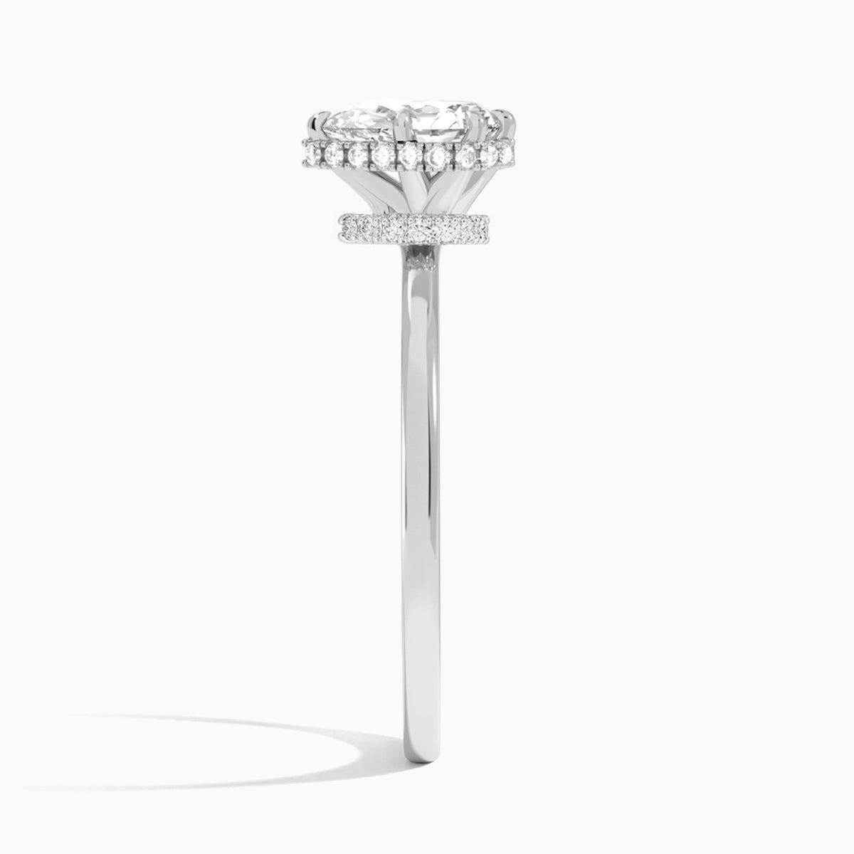 Pear Double Hidden Halo Lab Diamond Engagement Ring In 18K White Gold, Side View