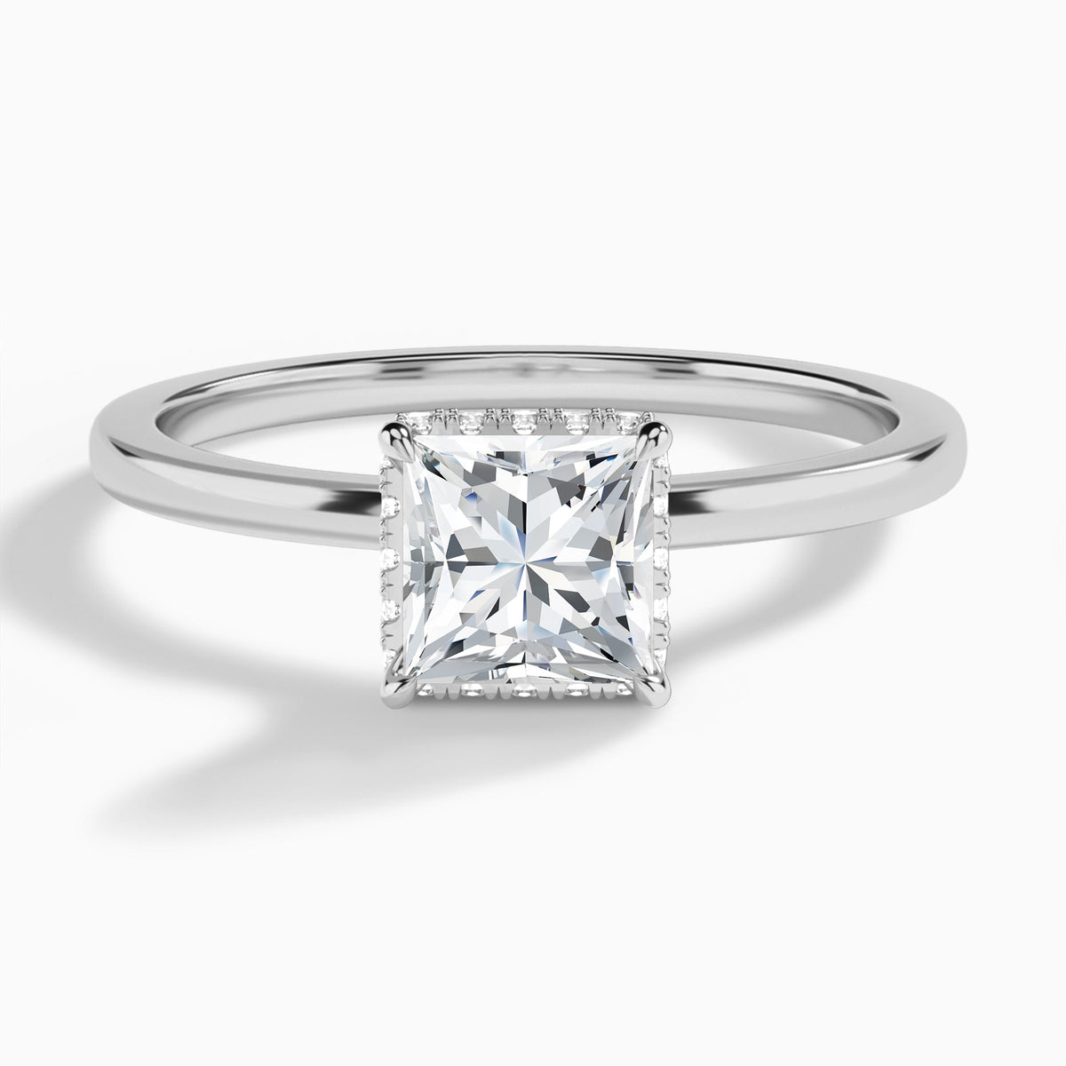 Princess Double Hidden Halo Lab Diamond Engagement Ring In 14K White Gold - Lucenjuri