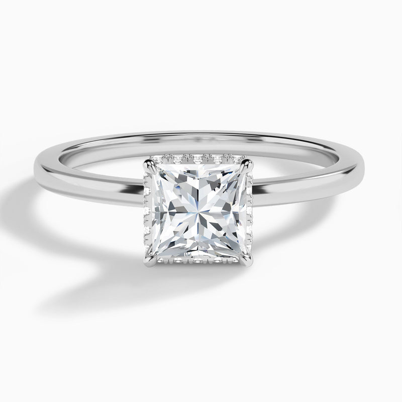 Princess Double Hidden Halo Lab Diamond Engagement Ring In 18K White Gold - Lucenjuri