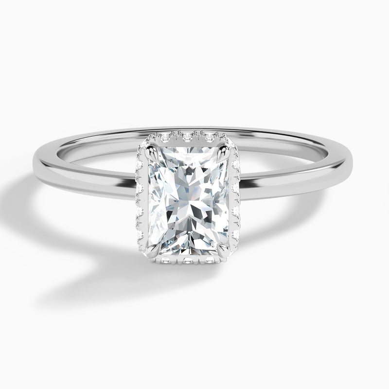 Radiant Double Hidden Halo Lab Diamond Engagement Ring In 18K White Gold - Lucenjuri