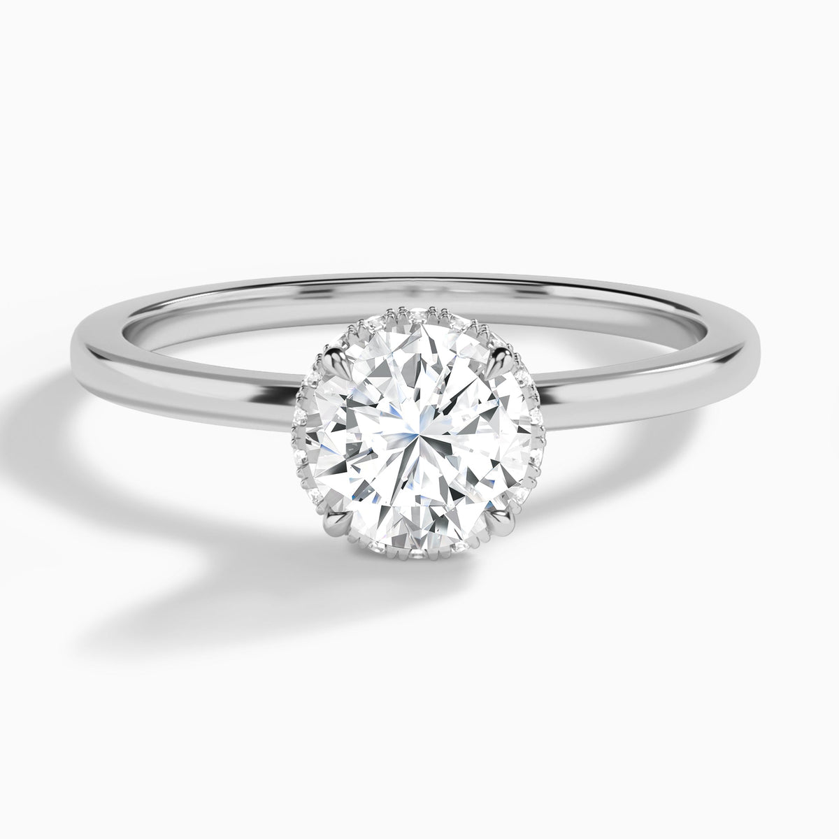 Round Double Hidden Halo Lab Diamond Engagement Ring In 14K White Gold - Lucenjuri