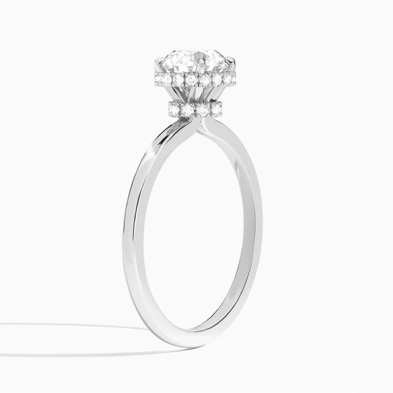 Round Double Hidden Halo Lab Diamond Engagement Ring In 18K White Gold, Angle View