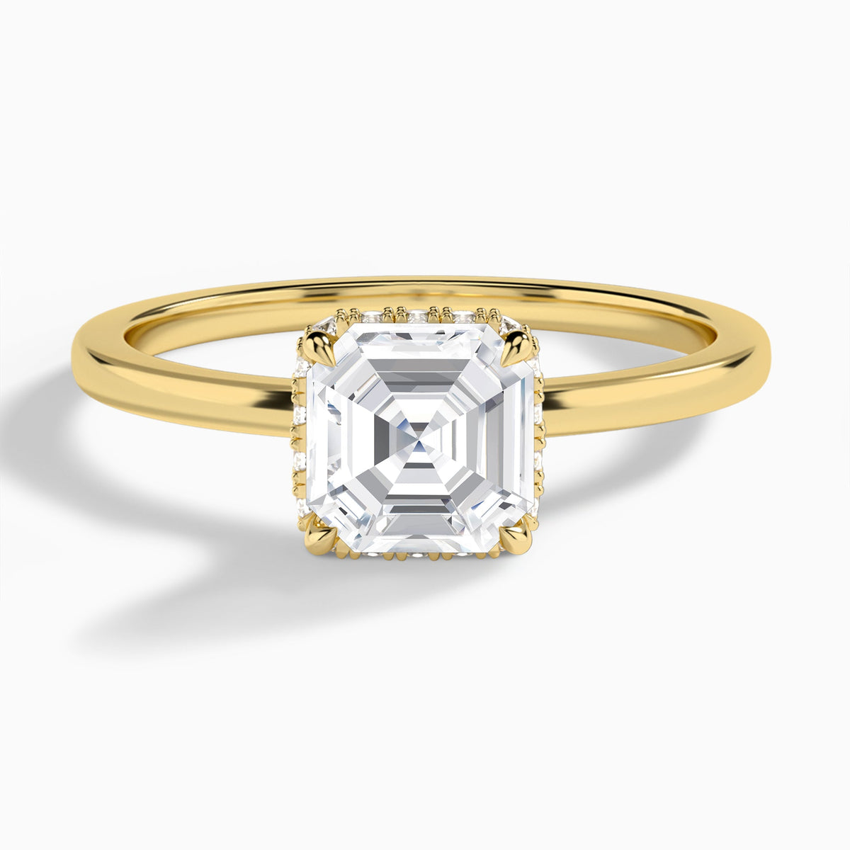 Asscher Double Hidden Halo Lab Diamond Engagement Ring In 18K Yellow Gold - Lucenjuri